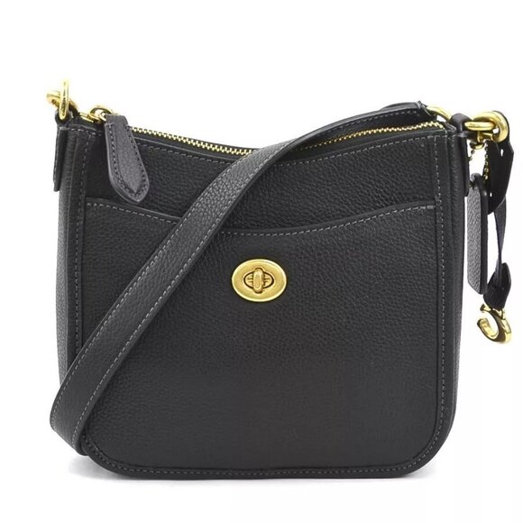 Auth COACH Crossbody Shoulder Bag Black Leather - Picture 1 of 15